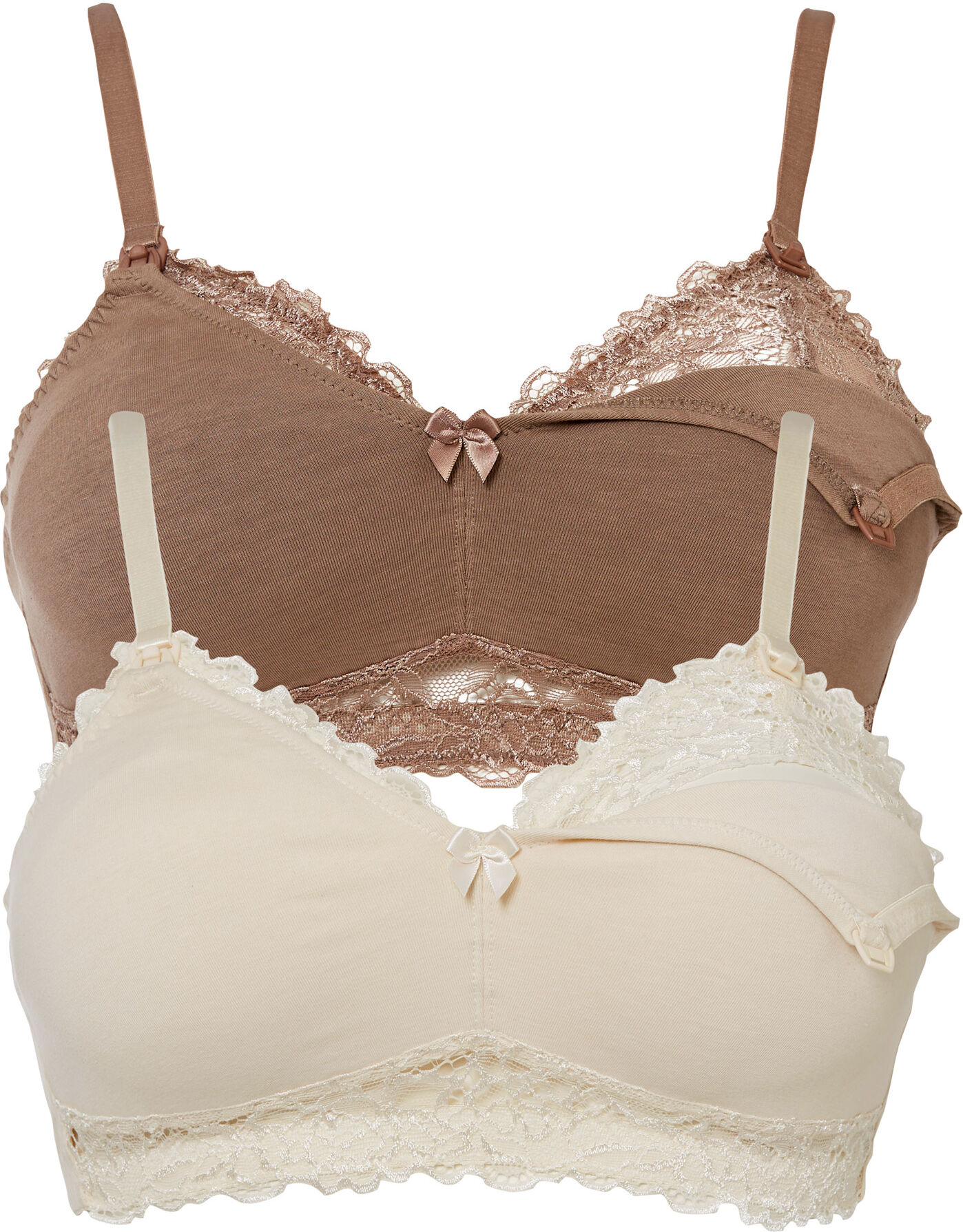 Still-BH BONPRIX, Damen, Gr. 95, Cup C, braun (creme, mattbraun), Obermaterial: 95% Baumwolle, 5% Elasthan. Futter: 95% Baumwolle, 5% Elasthan. Spitze: 93% Polyamid, 7% Elasthan, BHs Still-BH, im praktischen Doppelpack, mit Clip-Verschluss zum einfachen Ö
