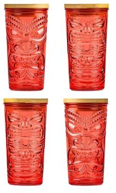 10 Strawberry Street Tiki Glass Sipper, Set of 4