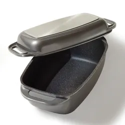 STONELINE® XXL Bräter 43 x 26 cm mit Deckel, Induktion und backofengeeignet, Antihaftbeschichtung, grau
