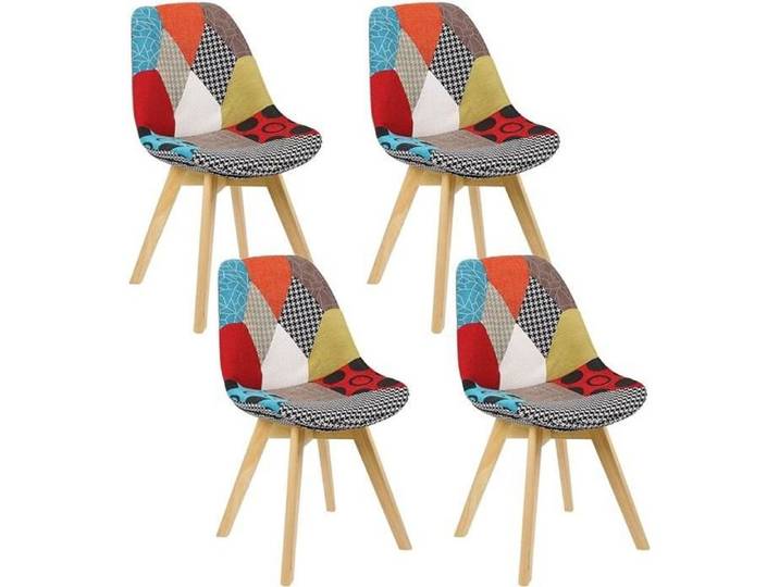 WOLTU Lot de 4 Chaises de salle à manger Chaises scandinaves pieds en bois Style nordique Patchwork