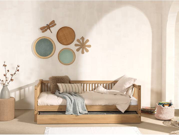 Massives Kojenbett Forrest 90 x 200cm Braun/Eiche mit Bettkasten