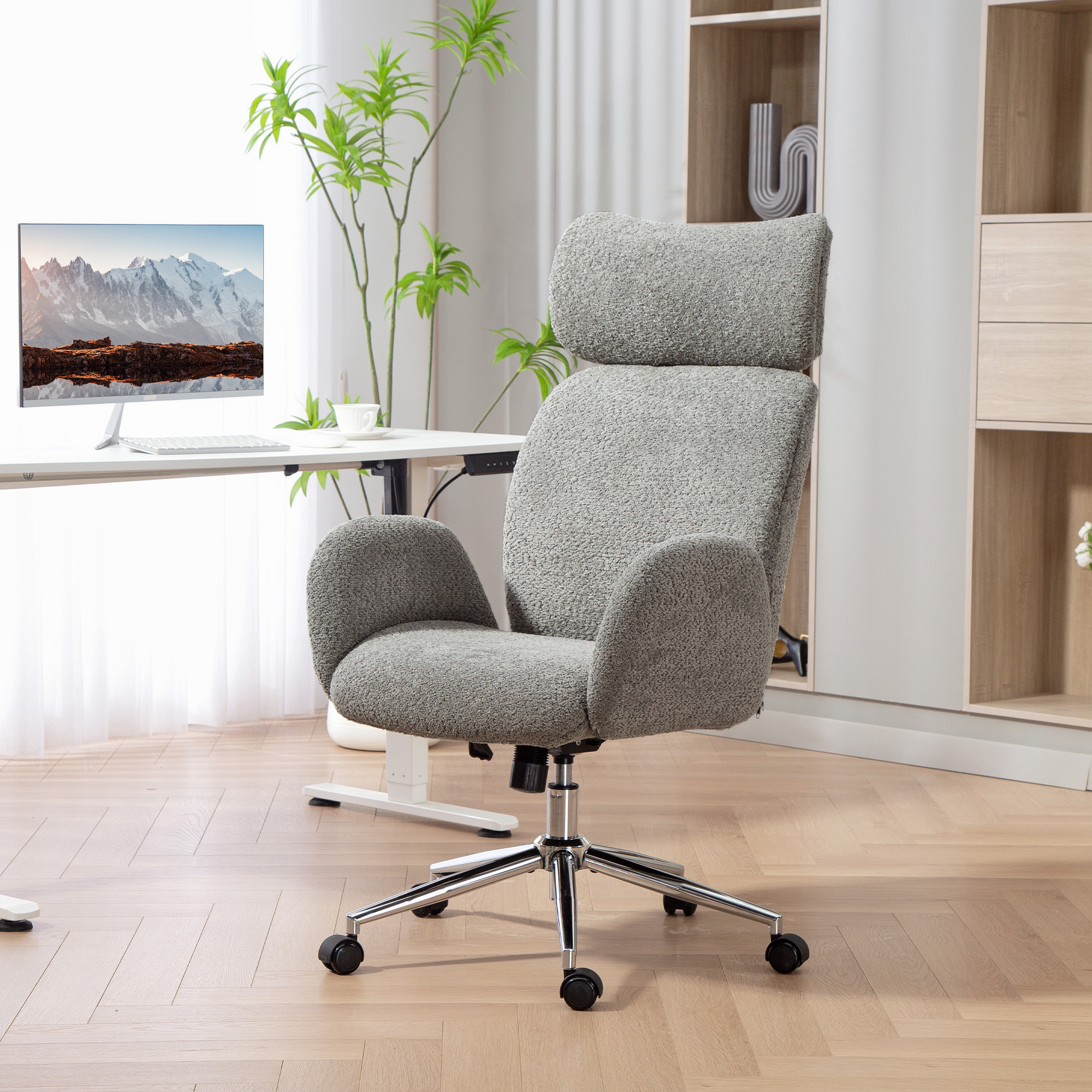 Homcom Sedia da Ufficio con Poggiatesta Regolabile, Sedia da Scrivania Ergonomica, Funzione Inclinazione, Regolabile in Altezza, Grigio Scuro   Aosom Italy