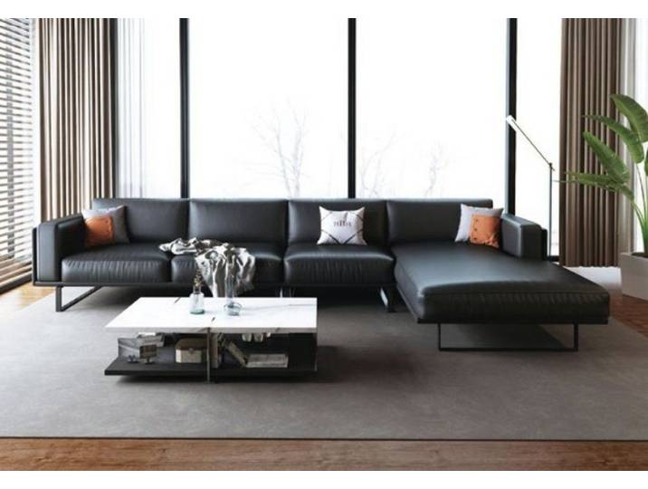JVmoebel Ecksofa Schwarzes Nappaleder Ecksofa mit Wellenunterfederung, Made in Europa