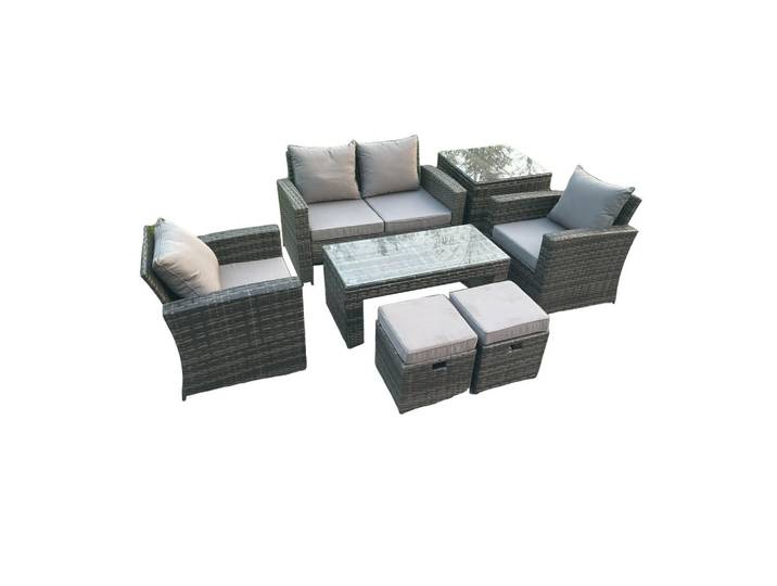 Fimous Gartenmöbel Set Polyrattan Dunkelgrau 6-Sitzer, Metall, rechteckig, Gartenmöbel, Gartengarnituren, Gartenmöbel-Sets