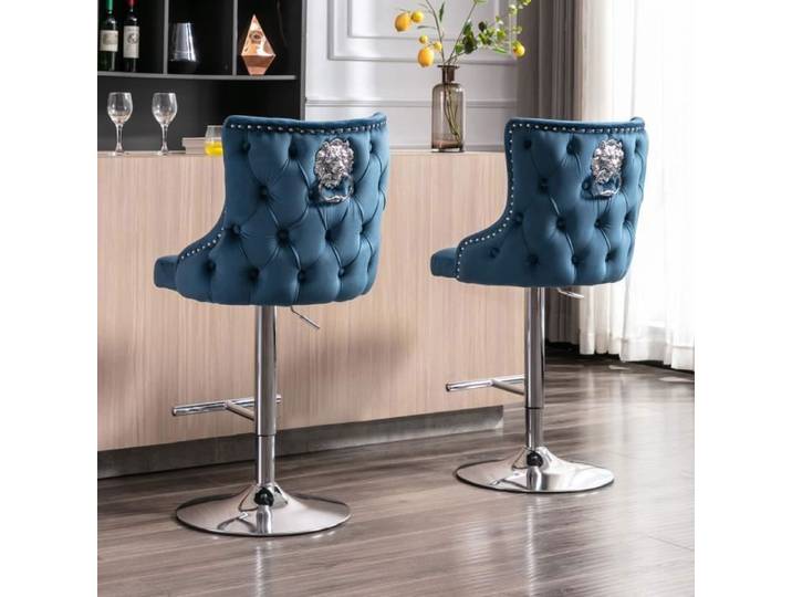 Wahson Tabouret de Bar Velours Lot de 2 Chaise Bar Haute Tabourets avec Repose-Pieds Tabouret Haut pour Bar-Cuisine(Bleu)