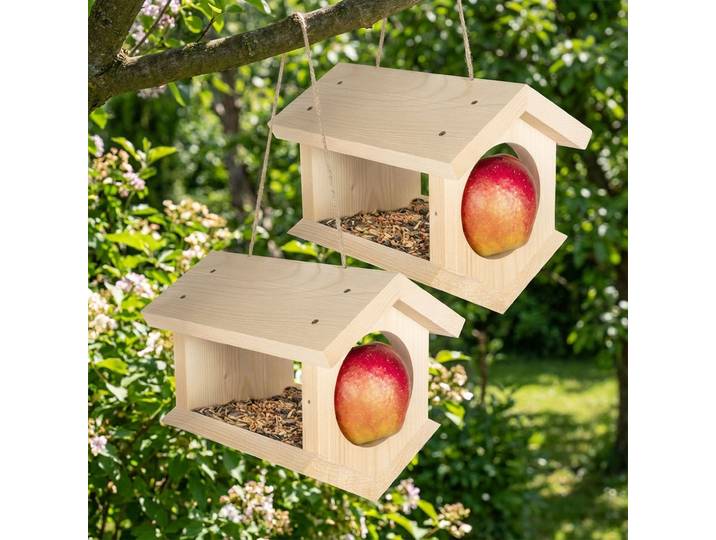 2er-Set Vogelhaus aus Fichtenholz zum Aufhängen, gewinkelt