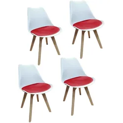 HTI-Living, Stühle, Esszimmerstuhl Samt 4er Set Atlanta Weiss/Rot