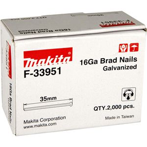 Makita Tackernägel F-33951, Typ 16GA, 35 mm verzinkte Stauchkopfnägel, 2000 Stück