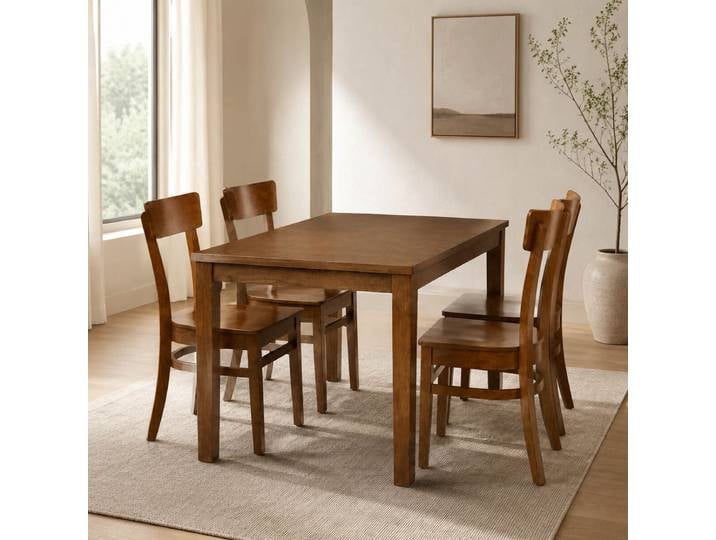 Esszimmer-Set 5-teilig mit 4 Holzstühlen Buche Design: Nussbaum