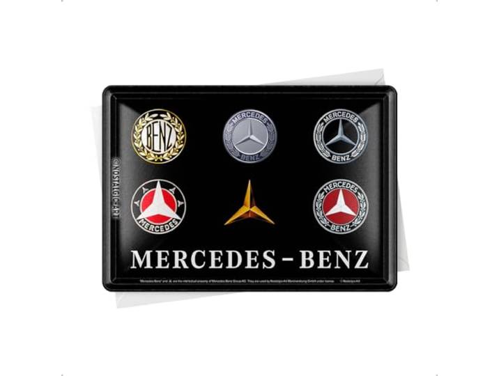Nostalgic-Art Retro metalen ansichtkaart, 10 x 14 cm, Mercedes-Benz, Logo Evolution – cadeau-idee voor fans van Mercedes-Benz accessoires, ansichtkaart van metaal, mini-plaatje als wenskaart