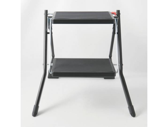 Spirella Klapptrittleiter, Schwarz, Metall, 49.5x48.5x44.5 cm, standsicher, rutschfester Fuss, Klappsicherung, Entriegelungstaste, Haushalt & Reinigung, Reinigung
