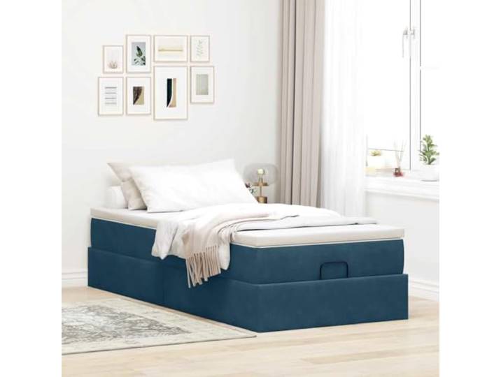 KTHLBRH Boxspringbett 100 x 200 cm mit Matratze und Matratzenbezug Hydraulischer Aufzug, dunkelblauer Samt, Taschenfedern, Lattenrost im Lieferumfang enthalten
