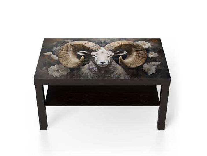 DEQORI Glastisch schwarz groß 90x50 cm Motiv Naturkraft Widder ausgefallener Beistelltisch aus Glas Hochglanz Couchtisch fürs Wohnzimmer moderner Couch Tisch mit Design