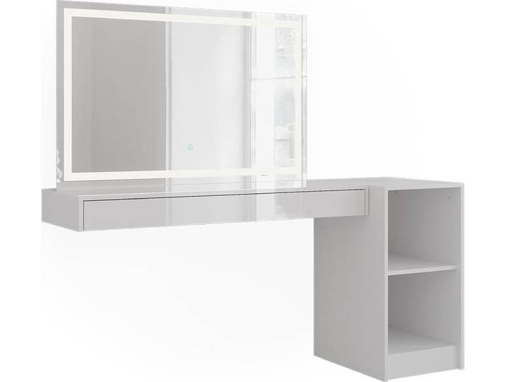 Coiffeuse Vicco Sherry Blanc 160.2cm avec miroir LED et étagère ouverte\, Model 59571