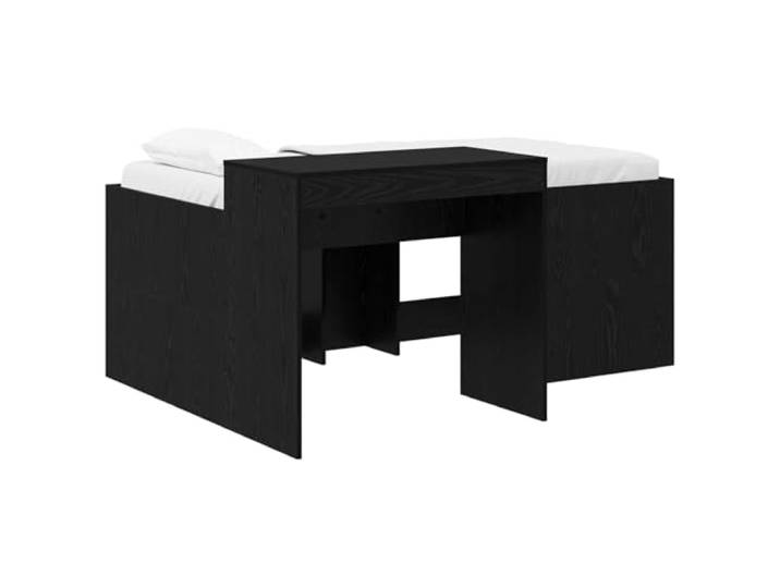 PUGYNBK Hochbett mit Schreibtisch, Schwarz, 80 x 160 cm Eichenholz, Lattenrost, stabile Halterung, einfache Montage