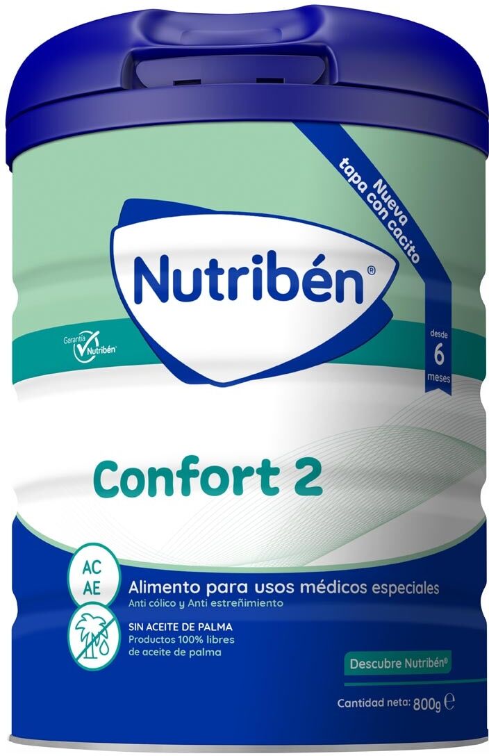 Nutribén® Leche de fórmula para cólicos y estreñimiento desde los 6 meses 800 Gr Confort 2 Nutribén.  (800 gr)