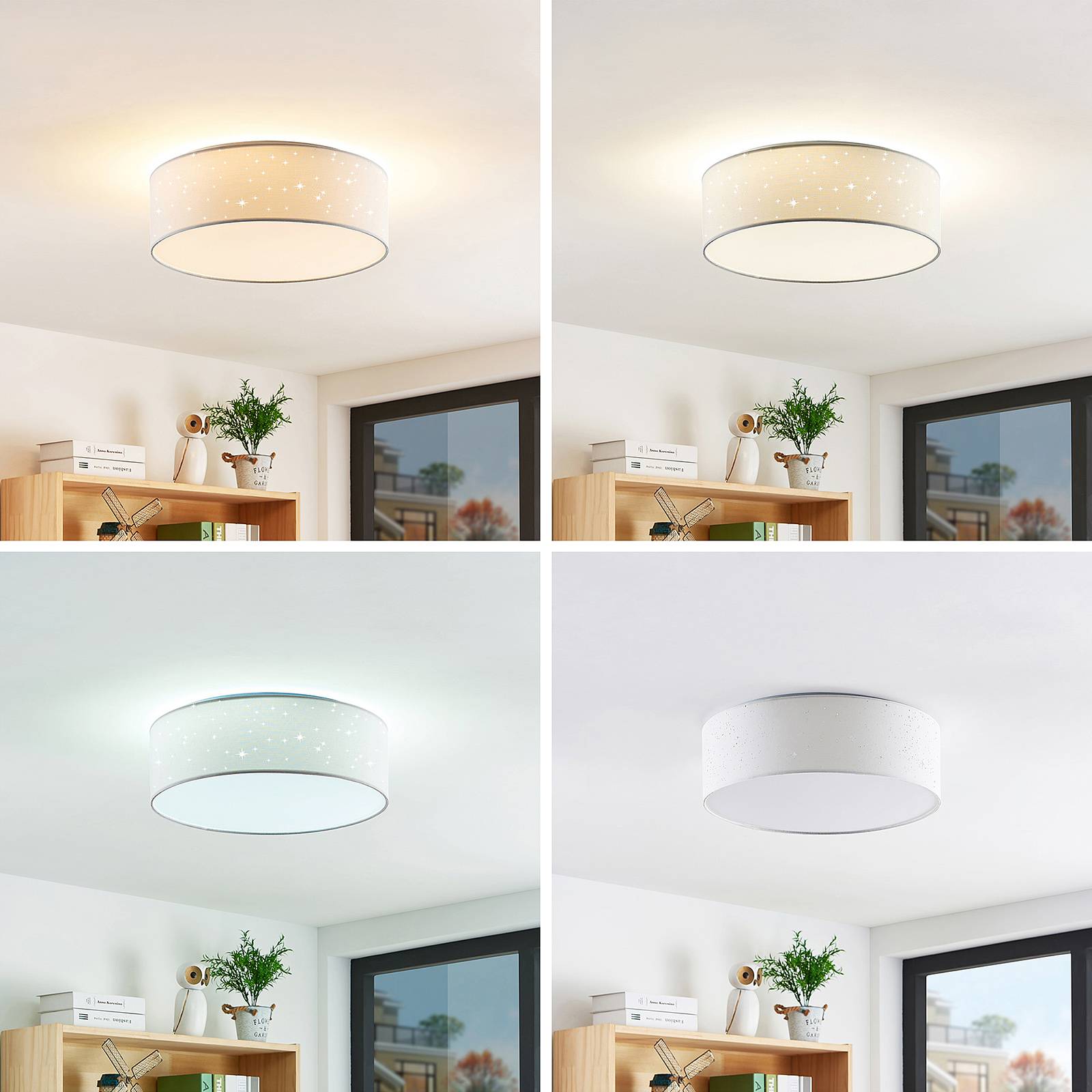 LED Deckenlampe Ellamina Lindby, weiß / opal, für Wohn- / Esszimmer, Textil / Stoff / Seide, Modern, LED Deckenleuchte
