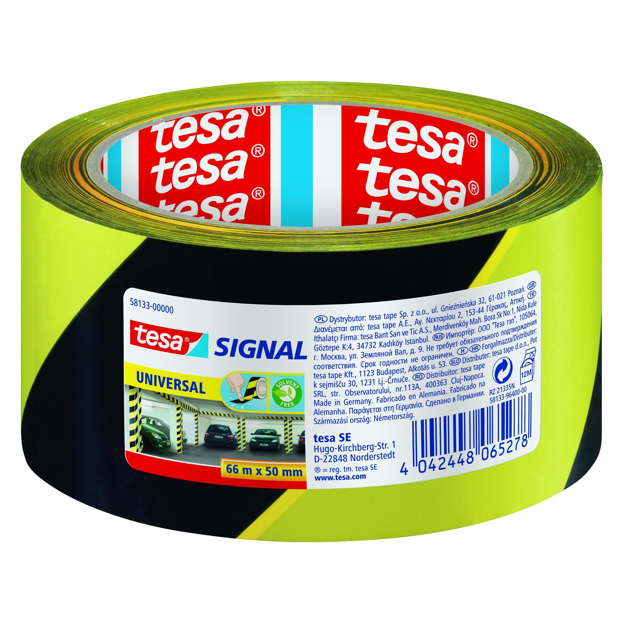 tesa UNIVERSAL Signal Markierungsband, selbstklebendes PP Warnband zur permanenten Markierung (50 mm) (58133-00000-00)