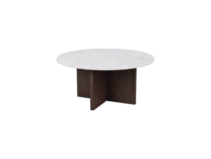 Hochwertiger, runder Marmor Couchtisch „Brooksville“ Ø 90 cm Eiche Dunkelbraun / Carrara Marmor Rowico