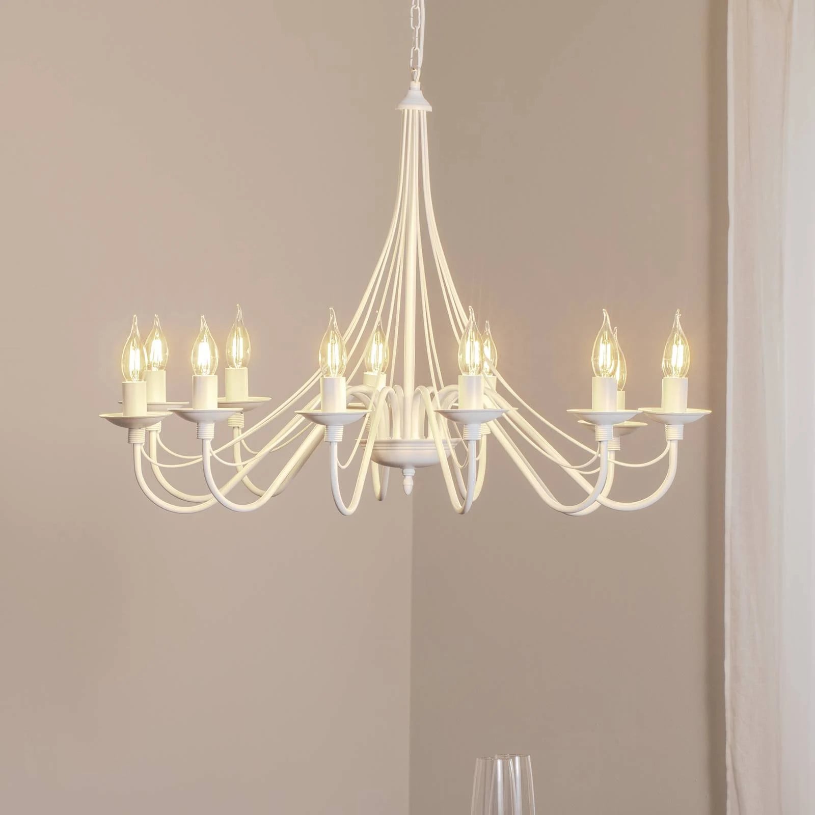 Aldex Kroonluchter Rosa, wit, dimbaar, metaal en glas