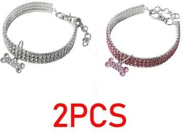 Uplifted Finds Luxe Crystal Rhinestone Pet Jewelry Collar 2 Pcs White Pink s