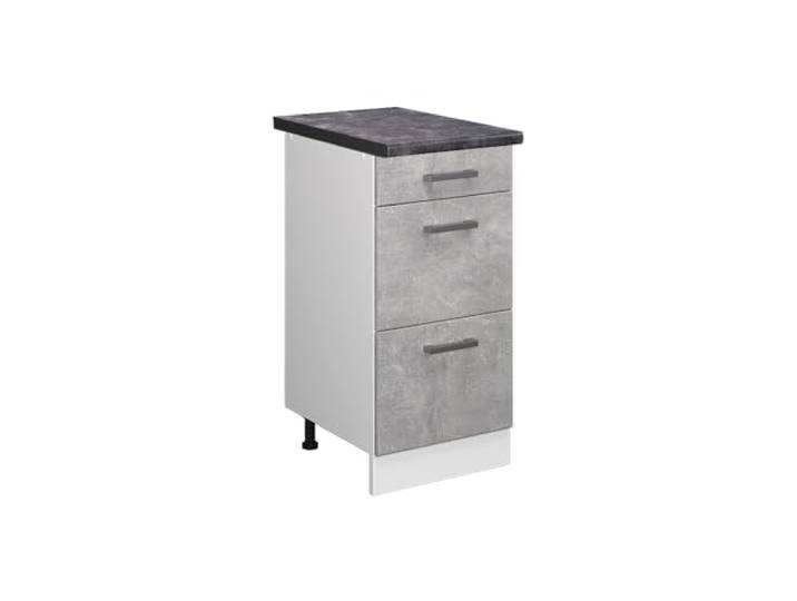 Vicco Küchenunterschrank R-Line, Beton, 40 cm 3 Schubladen · Arbeitsplatte Anthrazit · Höhenverst. Füße · Leichter Zugriff · Frei kombinierbar