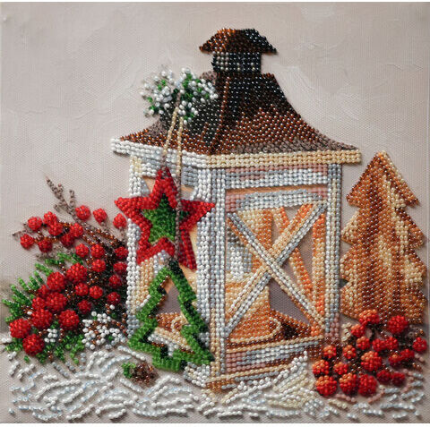 Perlen-Stickbild "Laterne natur", 20 x 20 cm