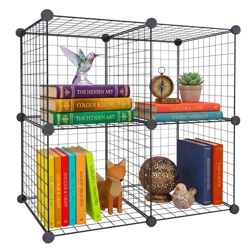 Relaxdays Modulair Steekrek Kubusset, Zwart, 4 Vakken