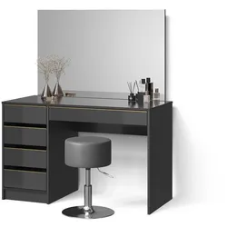 SCHMINKTISCH-SET Imola, Schwarz/Gold, 120 cm mit Spiegel und Hocker