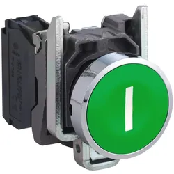 Schneider Electric XB4BA3311 Drucktaster, Harmony XB4, Metall, 22mm, grün, beschriftet I, tastend, Schraubklemme, 1S