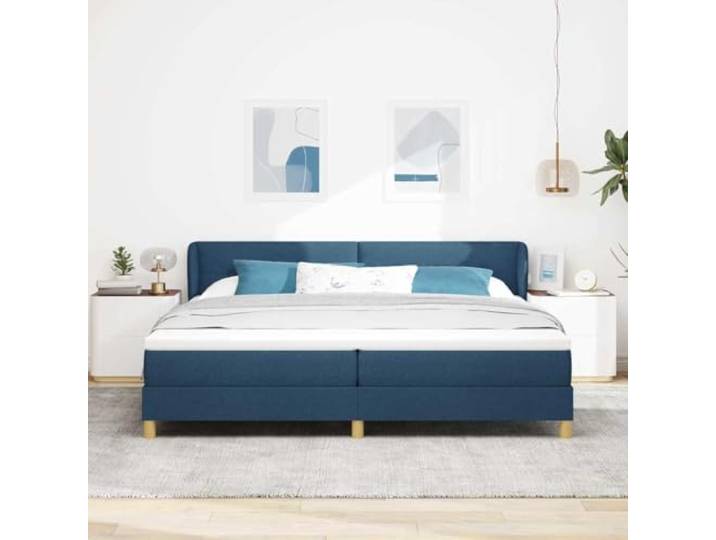 KTHLBRH Boxspringbett, Blau, 200 x 200 cm Kopfteil verstellbar, 2 Höhen, Gestell aus Massivholz, Traglast 280 kg