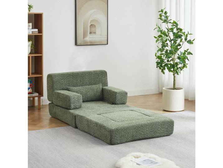ROVRYN Canapé-lit 2-en-1 1 place modulable pliable en chenille vert