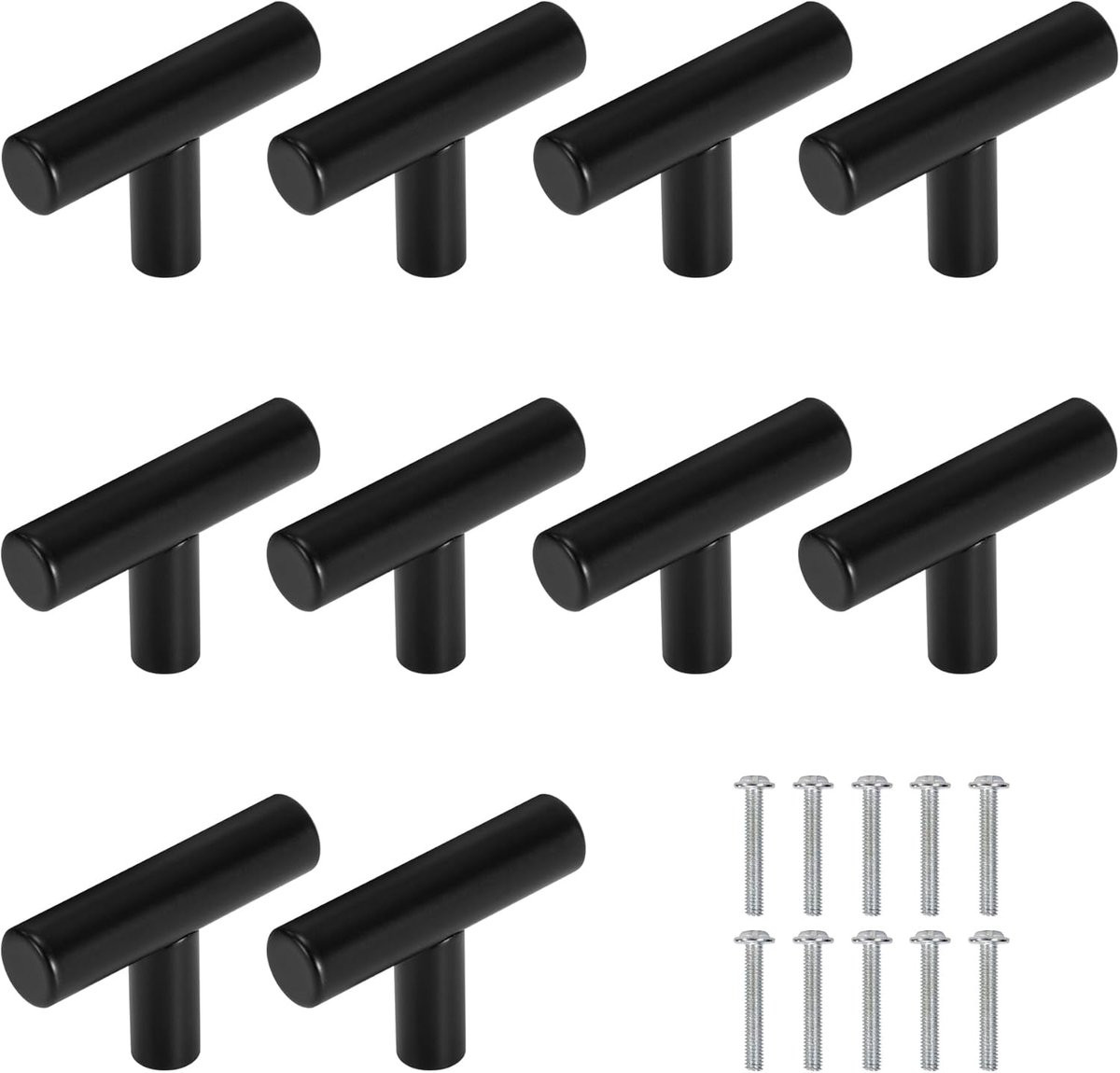 SnelShoppen Cabinet Knop T Bar Deurgrepen met Schroeven - 10 Stuks - Zwart - RVS