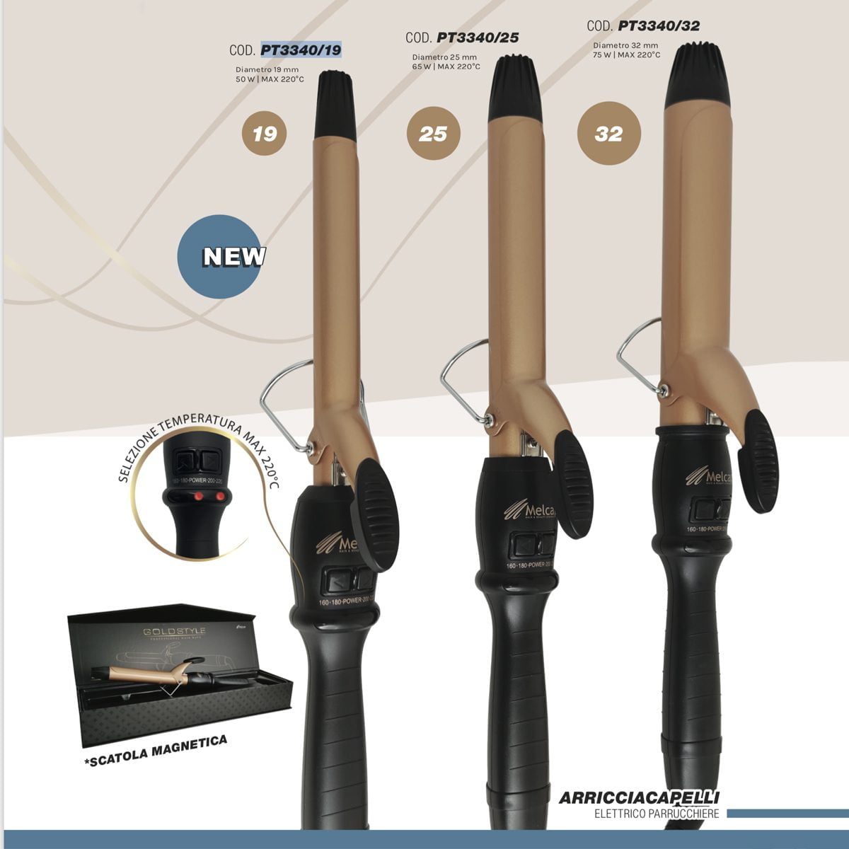 Piastra Ferro arricciacapelli PTC in ceramica e tormalina da 160° a 220° regolabile 32 mm