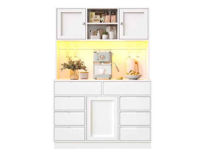 Flieks Buffet LED 120x40x183.5cm Schubladen Weiß, 120x183.5x40 cm, Esszimmer, Anrichten, Buffetschränke