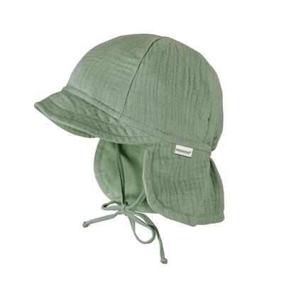 Schirmmütze MAXIMO, Jungen, Gr. 53, grün, Web, Baumwolle, unifarben, Mützen, Musselin, Nackenschutz, Bindeband, Unisex, UV-Schutz