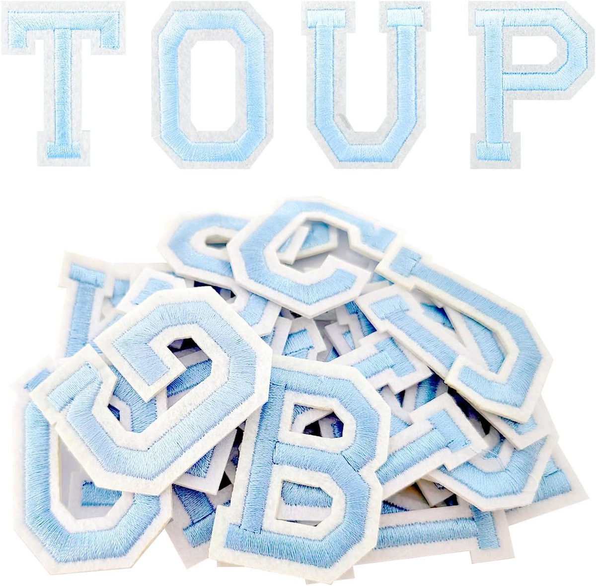 52 stuks blauwe alfabet strijkletters voor kleding en DIY-projecten