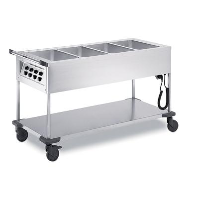 B.PRO SAW 4, Speisenausgabewagen aus rostfreiem Edelstahl 4 Einzelbecken mit Temperaturregler, fahrbar