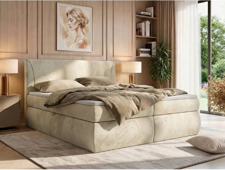 MKS MÖBEL Boxbett TARENZA (Boxspringbett - set, Doppelbett, Gepolstertes Kopfteil, Schaum Topper), inkl. Bettkasten und Topper, Bonell-Federn