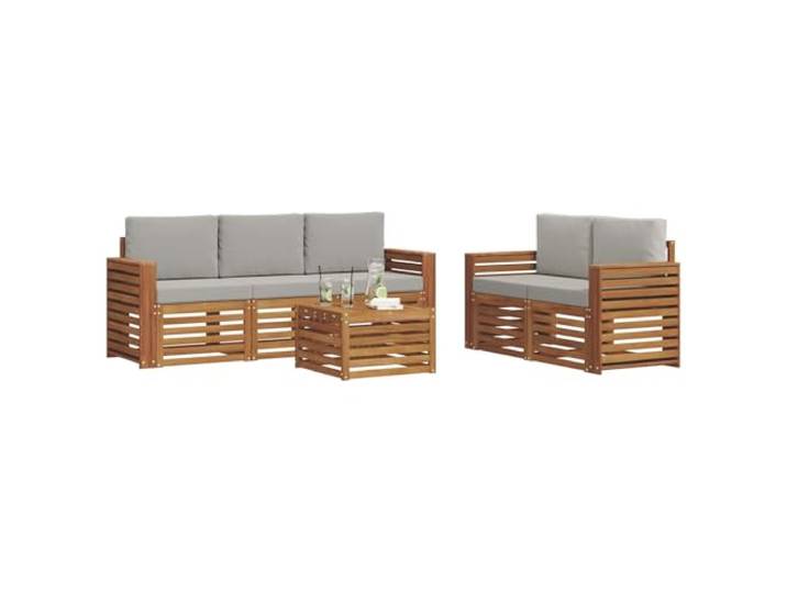 KTHLBRH Sofa-Set für den Außenbereich, 6-teilig, Holz, Akazie, Natur, Grau Modulares Lattenrost-Design, Rückenlehne für Garten, Terrasse, Balkon