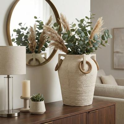 Sagebrook Home Decorative Vase - Ivory/Tan Pottery Round Small, 19 in.