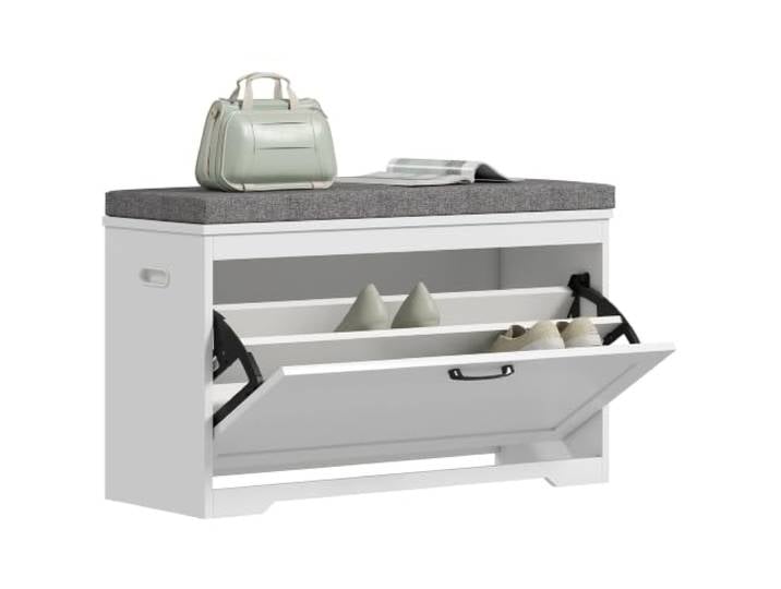 HOMCOM Banc à Chaussures Banc D'entrée Siège Rembourré 80x30x50cm Blanc Style Moderne\, Tiroir Basculant\, Étagère Réglable\, pour Entrée\, Couloir\, Chambre\, Jusqu'à 8 Paires