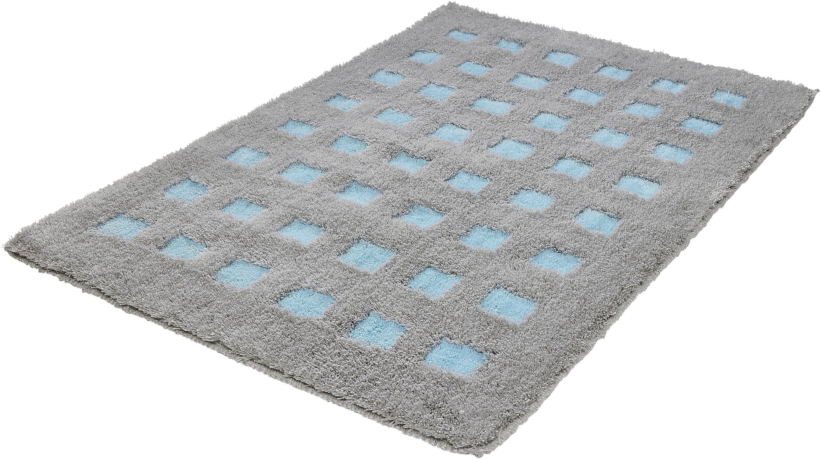 Badematte KLEINE WOLKE "Boxes", grau (opal), H:20mm, Polyacryl, Badematten, Badematte, Badteppich, modernes Design, Hoch/Tief Effekt opal rechteckig (70cm x 120cm ), 1 Stk.