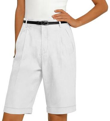 LightInthebox Women's Shorts Linen Shorts Dress Shorts Summer Shorts Vacation Fashion Basic Knee Length Medium Waist Plain Pocket Elastic Waist Straight Leg Lightweight Comfortable Breathable Inelastic Daily