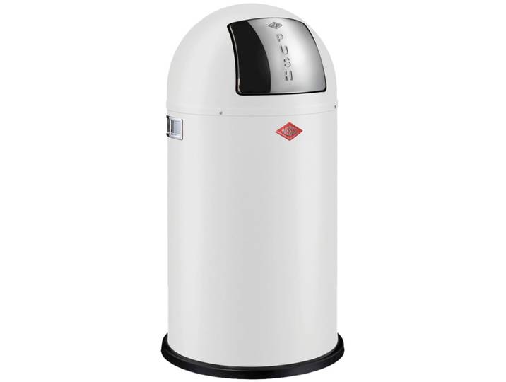 Mülleimer WESCO Pushboy , weiß (weiß matt), B:40cm H:75,5cm T:40cm, Stahlblech, Mülleimer, Mülleimer, Abfallsammler, 50 Liter