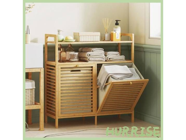 Cocosity Meuble Salle De Bain En Bambou Armoire Salle De Bain Avec 2 Paniers À Linge Et 2 Étagères 82X33X88Cm Bois Naturel