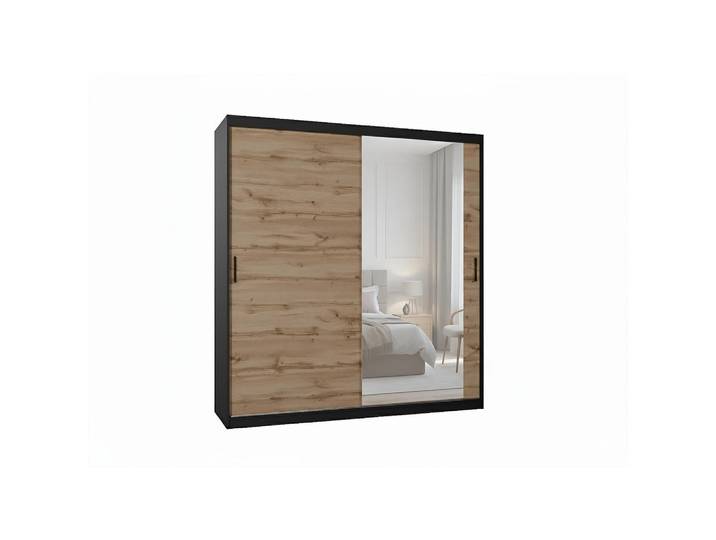 Ravio Schwebetürenschrank Mirano Eiche Wotan 200 cm, Rechteckig, 200x215x60 cm, Schlafzimmer, Kleiderschränke, Schwebetürenschränke