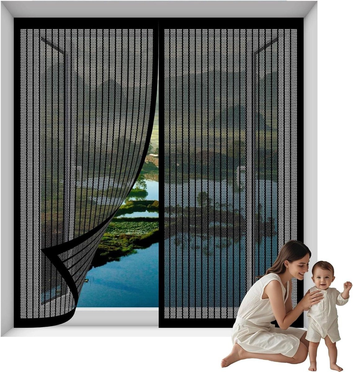 Muggenhor Ramen Zwart - Magnetisch Hor voor Ramen - 82 x 102 cm