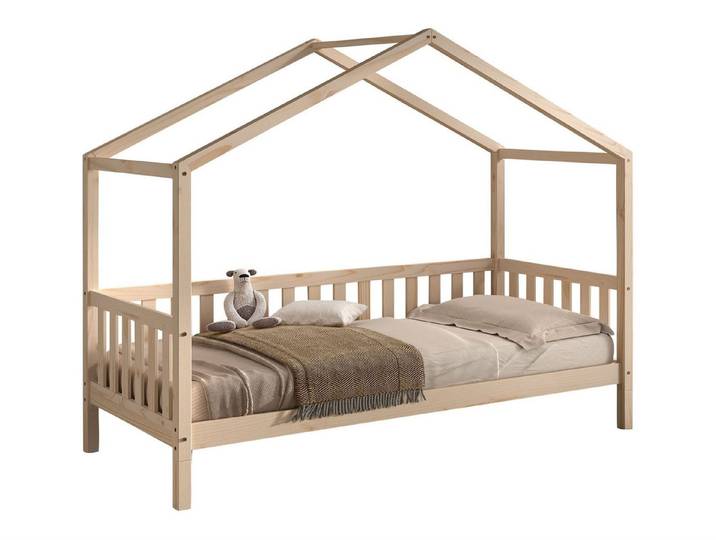 58 aufm Kessel Kinderbett Hausbett Kapua 90x200 auch als Bodenbett Kiefer Massivholz Natur (inkl. Versand, Lieferung bis Verwendungsstelle), Flexibel nutzbare abnehmbarer Dachaufbau für verschiedene Altersstufen