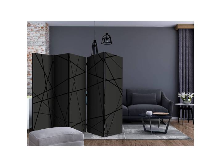 Paravent Dark Intersection Fleece Schwarz 225 x 172 x 3cm 5-teilig